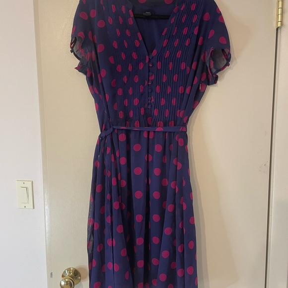 J.B.S. Dresses & Skirts - J.B.S. Navy and Pink Polka Dot Midi Dress